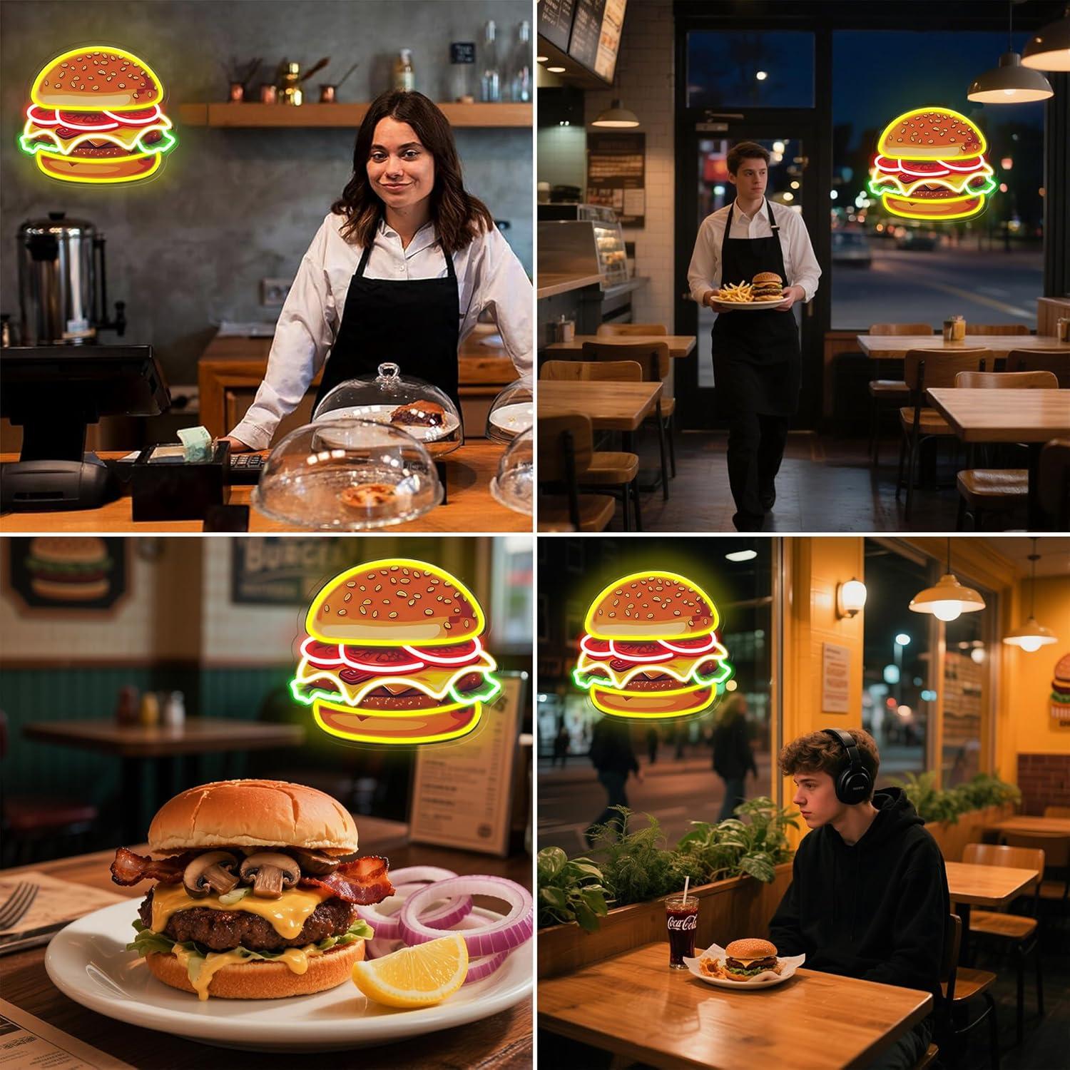 Burger Neon Sign LED Hamburger - Lighting Decoration Ideas ulasan dan harga
