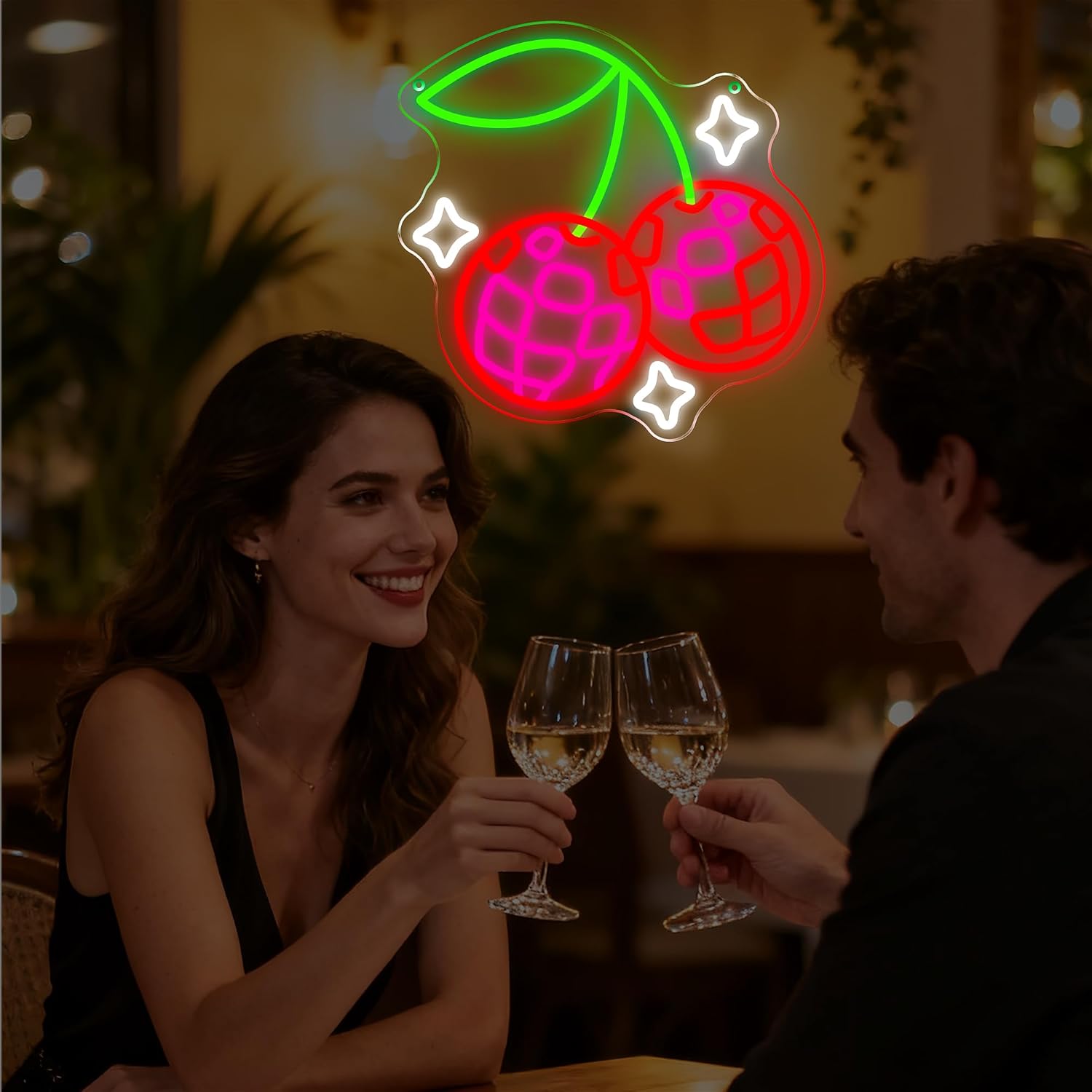 Disco Ball Cherry LED Neon Sig - Lighting Christmas Decor ulasan dan harga
